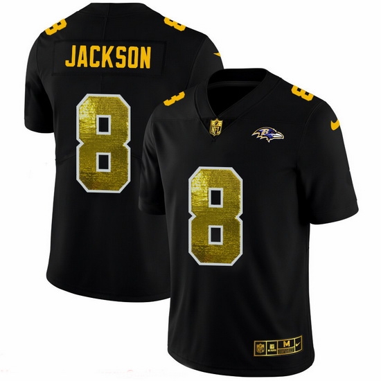 Baltimore Ravens 8 Lamar Jackson Men Black Nike Golden Sequin Vapor Limited NFL Jersey Baltimore Ravens 8 Lamar Jackson Men Black Nike Golden Sequin Vapor Limited NFL Jersey