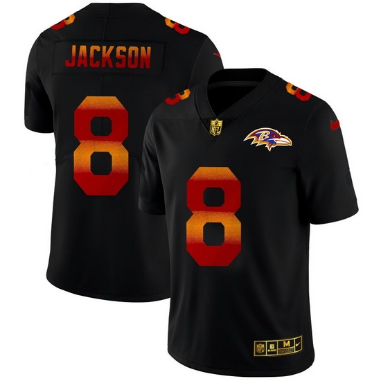 Baltimore Ravens 8 Lamar Jackson Men Black Nike Red Orange Stripe Vapor Limited NFL Jersey Baltimore Ravens 8 Lamar Jackson Men Black Nike Red Orange Stripe Vapor Limited NFL Jersey