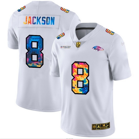 Baltimore Ravens 8 Lamar Jackson Men White Nike Multi Color 2020 NFL Crucial Catch Limited NFL Jersey Baltimore Ravens 8 Lamar Jackson Men White Nike Multi Color 2020 NFL Crucial Catch Limited NFL Jersey