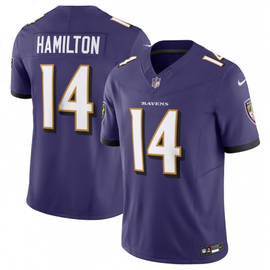 Men Baltimore Ravens 14 Kyle Hamilton Purple 2023 F U S E Vapor Jersey Men Baltimore Ravens 14 Kyle Hamilton Purple 2023 F U S E Vapor Jersey