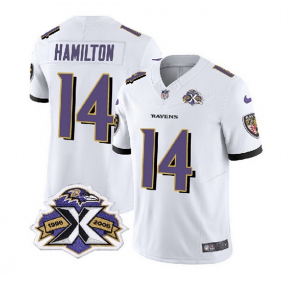 Men Baltimore Ravens 14 Kyle Hamilton White 2023 F U S E With Patch Throwback Vapor Limited Jersey Men Baltimore Ravens 14 Kyle Hamilton White 2023 F U S E With Patch Throwback Vapor Limited Jersey