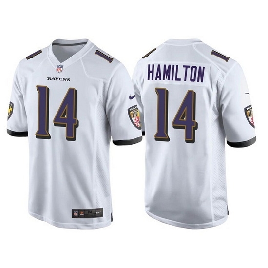 Men Baltimore Ravens 14 Kyle Hamilton White Stitched Game jersey Men Baltimore Ravens 14 Kyle Hamilton White Stitched Game jersey
