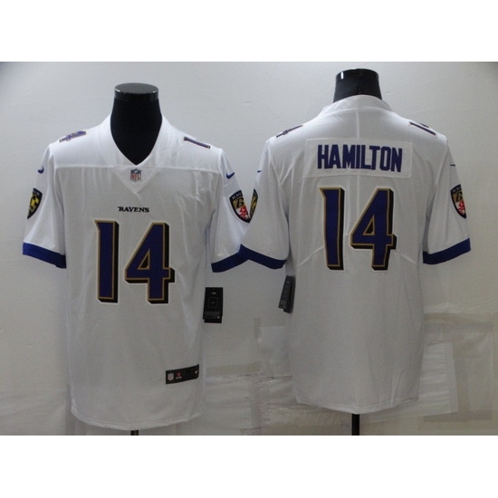 Men Baltimore Ravens 14 Kyle Hamilton White Vapor Untouchable Limited Stitched jersey Men Baltimore Ravens 14 Kyle Hamilton White Vapor Untouchable Limited Stitched jersey