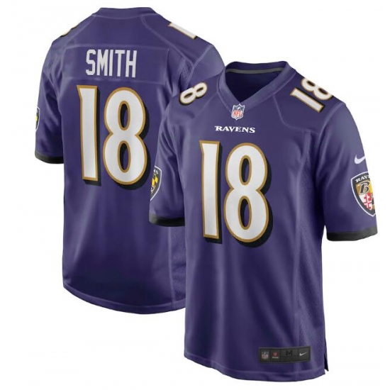 Men Baltimore Ravens #18 Roque Smith Purple Vapor Limited Stitched Jersey Men Baltimore Ravens #18 Roque Smith Purple Vapor Limited Stitched Jersey