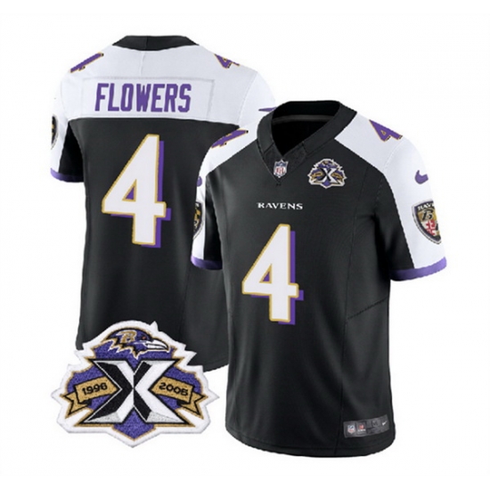 Men Baltimore Ravens 4 Zay Flowers Black White 2023 F U S E With Patch Throwback Vapor Limited Jersey Men Baltimore Ravens 4 Zay Flowers Black White 2023 F U S E With Patch Throwback Vapor Limited Jersey