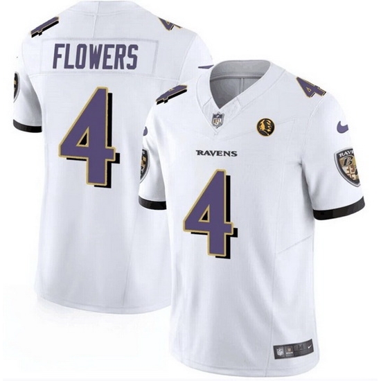 Men Baltimore Ravens 4 Zay Flowers White 2023 F U S E With John Madden Patch Vapor Limited Football Jersey Men Baltimore Ravens 4 Zay Flowers White 2023 F U S E With John Madden Patch Vapor Limited Football Jersey
