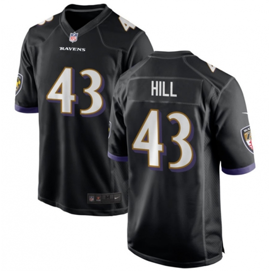 Men Baltimore Ravens 43 Justice Hill Black Game Football Jersey Men Baltimore Ravens 43 Justice Hill Black Game Football Jersey