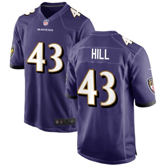 Men Baltimore Ravens 43 Justice Hill Purple Game Football Jersey Men Baltimore Ravens 43 Justice Hill Purple Game Football Jersey