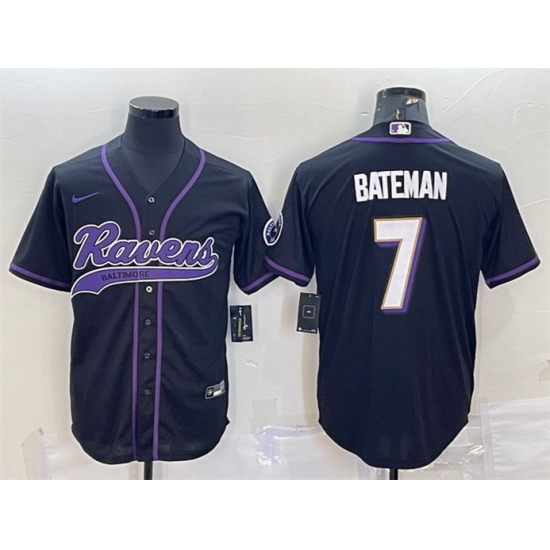 Men Baltimore Ravens 7 Rashod Bateman Black With Patch Cool Base Stitched Baseball Jersey Men Baltimore Ravens 7 Rashod Bateman Black With Patch Cool Base Stitched Baseball Jersey