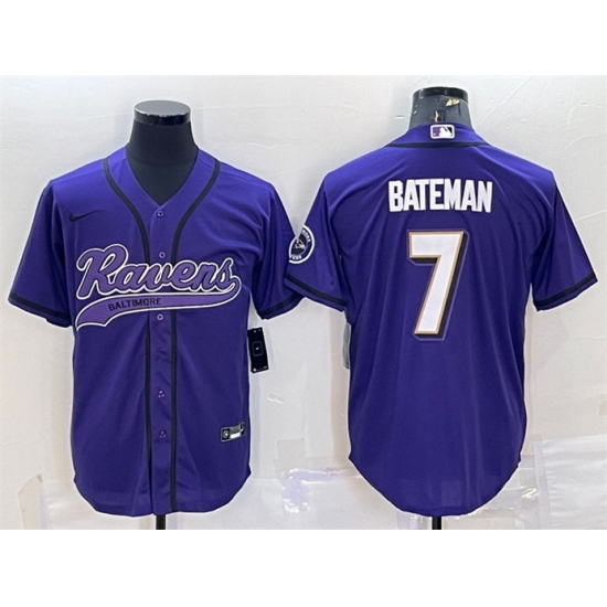 Men Baltimore Ravens 7 Rashod Bateman Purple With Patch Cool Base Stitched Baseball Jersey Men Baltimore Ravens 7 Rashod Bateman Purple With Patch Cool Base Stitched Baseball Jersey