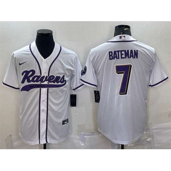 Men Baltimore Ravens 7 Rashod Bateman White With Patch Cool Base Stitched Baseball Jersey Men Baltimore Ravens 7 Rashod Bateman White With Patch Cool Base Stitched Baseball Jersey