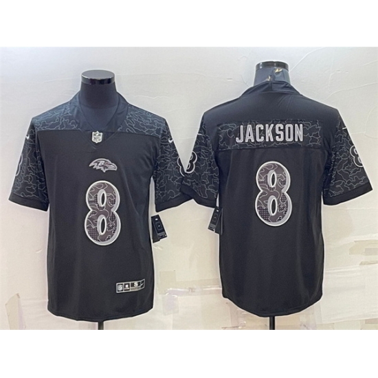 Men Baltimore Ravens 8 Lamar Jackson Black Reflective Limited Stitched Football Jersey Men Baltimore Ravens 8 Lamar Jackson Black Reflective Limited Stitched Football Jersey
