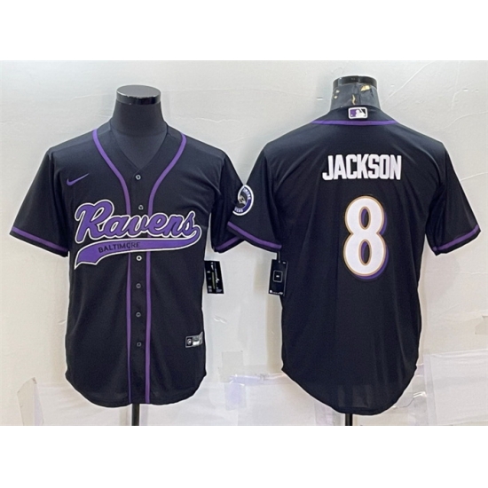 Men Baltimore Ravens 8 Lamar Jackson Black With Patch Cool Base Stitched Baseball Jersey Men Baltimore Ravens 8 Lamar Jackson Black With Patch Cool Base Stitched Baseball Jersey