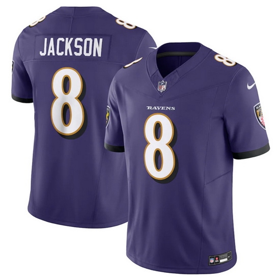 Men Baltimore Ravens 8 Lamar Jackson Purple 2023 F U S E Vapor Jersey Men Baltimore Ravens 8 Lamar Jackson Purple 2023 F U S E Vapor Jersey