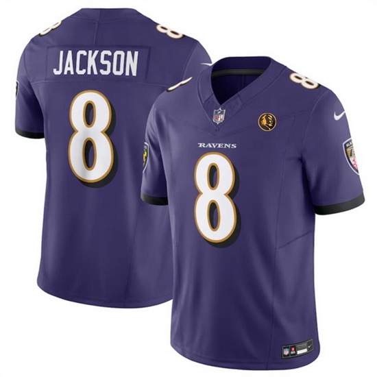 Men Baltimore Ravens 8 Lamar Jackson Purple 2023 F U S E With John Madden Patch Vapor Limited Football Jersey Men Baltimore Ravens 8 Lamar Jackson Purple 2023 F U S E With John Madden Patch Vapor Limited Football Jersey