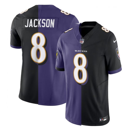 Men Baltimore Ravens 8 Lamar Jackson Purple Black Split Vapor Limited Football Jersey Men Baltimore Ravens 8 Lamar Jackson Purple Black Split Vapor Limited Football Jersey