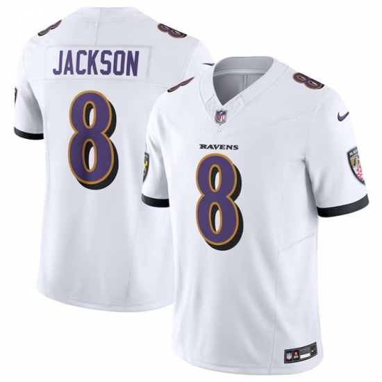 Men Baltimore Ravens 8 Lamar Jackson White 2023 F U S E Vapor Jersey Men Baltimore Ravens 8 Lamar Jackson White 2023 F U S E Vapor Jersey