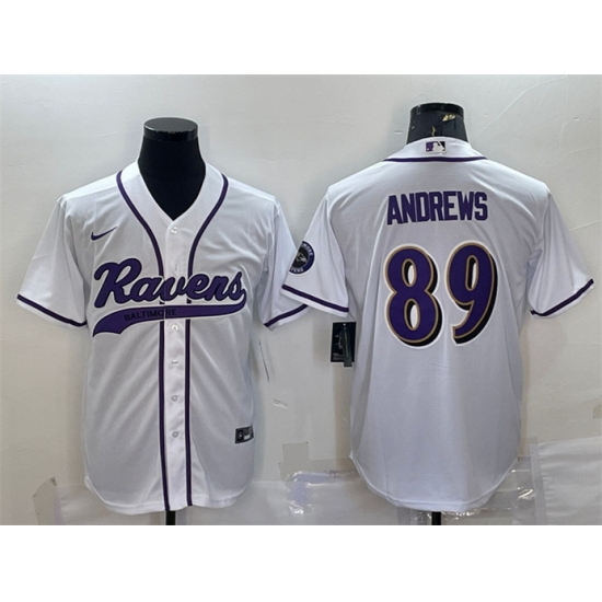 Men Baltimore Ravens 89 Mark Andrews White With Patch Cool Base Stitched Baseball Jersey Men Baltimore Ravens 89 Mark Andrews White With Patch Cool Base Stitched Baseball Jersey