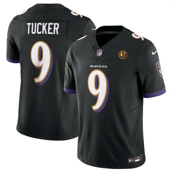 Men Baltimore Ravens 9 Justin Tucker Black 2023 F U S E With John Madden Patch Vapor Limited Stitched Football Jersey Men Baltimore Ravens 9 Justin Tucker Black 2023 F U S E With John Madden Patch Vapor Limited Stitched Football Jersey