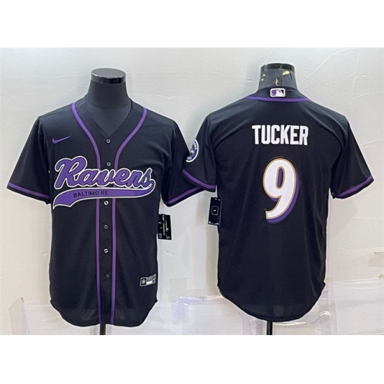 Men Baltimore Ravens 9 Justin Tucker Black With Patch Cool Base Stitched Baseball Jersey Men Baltimore Ravens 9 Justin Tucker Black With Patch Cool Base Stitched Baseball Jersey