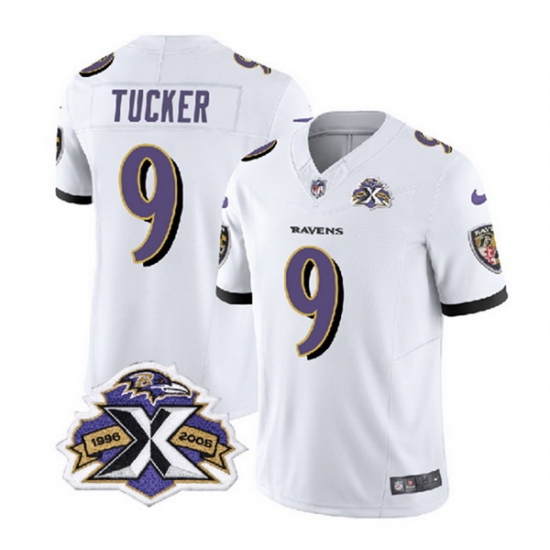 Men Baltimore Ravens 9 Justin Tucker White 2023 F U S E With Patch Throwback Vapor Limited Jersey Men Baltimore Ravens 9 Justin Tucker White 2023 F U S E With Patch Throwback Vapor Limited Jersey