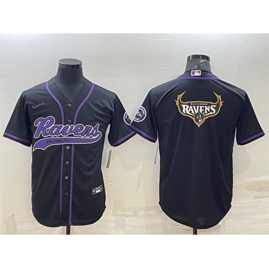 Men Baltimore Ravens Black Team Big Logo With Patch Cool Base Stitched Baseball Jersey Men Baltimore Ravens Black Team Big Logo With Patch Cool Base Stitched Baseball Jersey