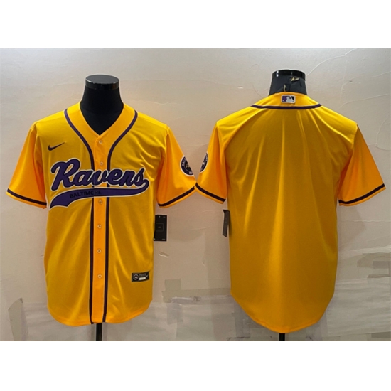 Men Baltimore Ravens Blank Yellow With Patch Cool Base Stitched Baseball Jersey Men Baltimore Ravens Blank Yellow With Patch Cool Base Stitched Baseball Jersey