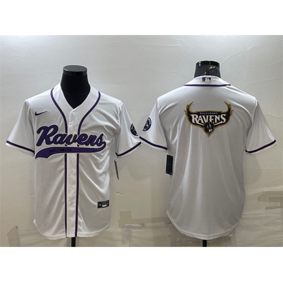 Men Baltimore Ravens White Team Big Logo With Patch Cool Base Stitched Baseball Jersey Men Baltimore Ravens White Team Big Logo With Patch Cool Base Stitched Baseball Jersey