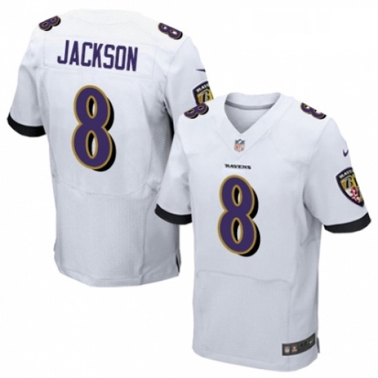 Mens Nike Baltimore Ravens 8 Lamar Jackson Elite White NFL Jersey Mens Nike Baltimore Ravens 8 Lamar Jackson Elite White NFL Jersey