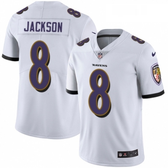 Mens Nike Baltimore Ravens 8 Lamar Jackson White Vapor Untouchable Limited Player NFL Jersey Mens Nike Baltimore Ravens 8 Lamar Jackson White Vapor Untouchable Limited Player NFL Jersey