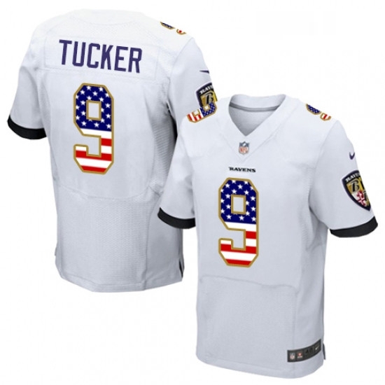 Mens Nike Baltimore Ravens 9 Justin Tucker Elite White Road USA Flag Fashion NFL Jersey Mens Nike Baltimore Ravens 9 Justin Tucker Elite White Road USA Flag Fashion NFL Jersey