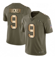 Mens Nike Baltimore Ravens 9 Justin Tucker Limited OliveGold Salute to Service NFL Jersey