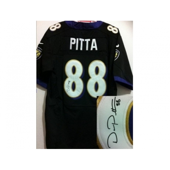 Nike Baltimore Ravens 88 Dennis Pitta Black Elite Signed NFL Jersey