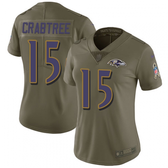 Nike Ravens #15 Michael Crabtree Olive Womens Stitched NFL Limited 2017 Salute to Service Jersey Nike Ravens #15 Michael Crabtree Olive Womens Stitched NFL Limited 2017 Salute to Service Jersey