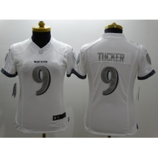 Nike Women Baltimore Ravens #9 Tucker Platinum White Jerseys Nike Women Baltimore Ravens #9 Tucker Platinum White Jerseys