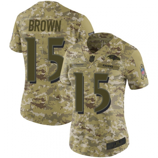 Ravens 15 Marquise Brown Camo Women Stitched Football Limited 2018 Salute to Service Jersey