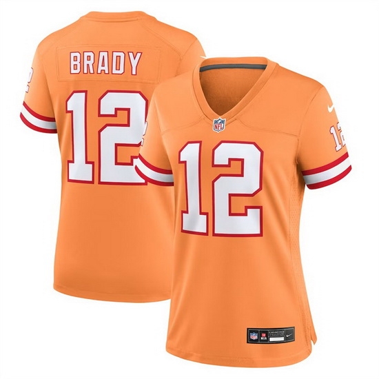 Women Tampa Bay Buccanee 12 Tom Brady Orange Throwback Limited Stitched Jersey Run Small Women Tampa Bay Buccanee 12 Tom Brady Orange Throwback Limited Stitched Jersey Run Small