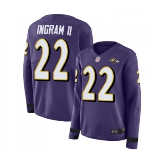 Womens Baltimore Ravens 22 Mark Ingram II Limited Purple Therma Long Sleeve Football Jersey Womens Baltimore Ravens 22 Mark Ingram II Limited Purple Therma Long Sleeve Football Jersey