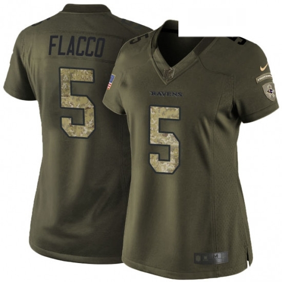 Womens Nike Baltimore Ravens 5 Joe Flacco Elite Green Salute to Service NFL Jersey Womens Nike Baltimore Ravens 5 Joe Flacco Elite Green Salute to Service NFL Jersey