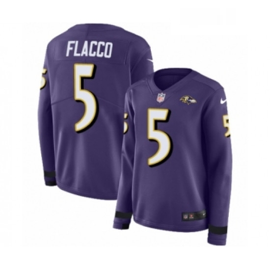 Womens Nike Baltimore Ravens 5 Joe Flacco Limited Purple Therma Long Sleeve NFL Jersey Womens Nike Baltimore Ravens 5 Joe Flacco Limited Purple Therma Long Sleeve NFL Jersey