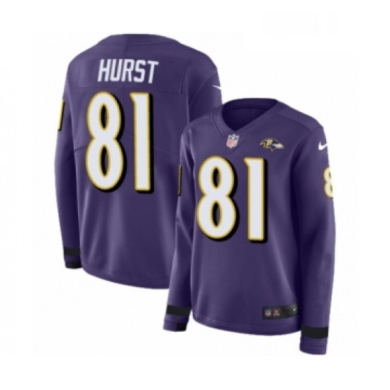 Womens Nike Baltimore Ravens 81 Hayden Hurst Limited Purple Therma Long Sleeve NFL Jersey Womens Nike Baltimore Ravens 81 Hayden Hurst Limited Purple Therma Long Sleeve NFL Jersey