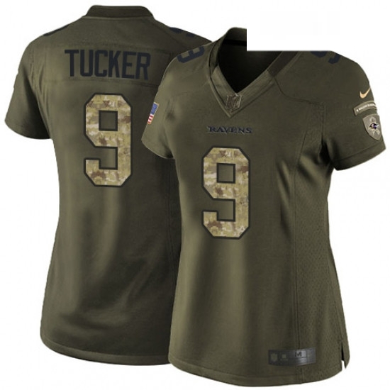 Womens Nike Baltimore Ravens 9 Justin Tucker Elite Green Salute to Service NFL Jersey Womens Nike Baltimore Ravens 9 Justin Tucker Elite Green Salute to Service NFL Jersey
