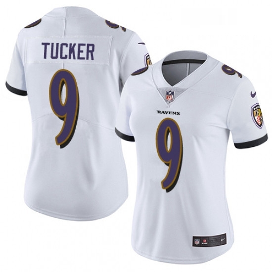 Womens Nike Baltimore Ravens 9 Justin Tucker White Vapor Untouchable Limited Player NFL Jersey Womens Nike Baltimore Ravens 9 Justin Tucker White Vapor Untouchable Limited Player NFL Jersey