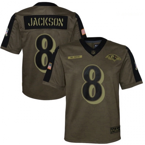 Youth Baltimore Ravens Lamar Jackson Nike Olive 2021 Salute To Service Game Jersey Youth Baltimore Ravens Lamar Jackson Nike Olive 2021 Salute To Service Game Jersey