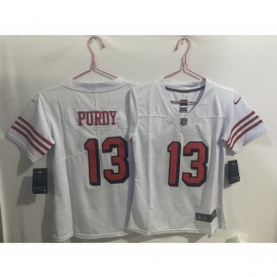 Youth Nike 49ers 13 Brock Purdy White Throwback Vapor Limited Jersey Youth Nike 49ers 13 Brock Purdy White Throwback Vapor Limited Jersey