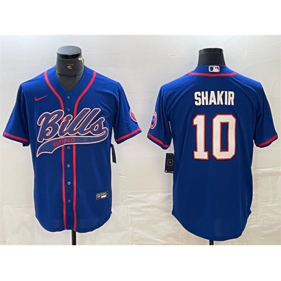 Men Buffalo Bills 10 Khalil Shakir With Patch Cool Base Stitched Baseball Jersey Men Buffalo Bills 10 Khalil Shakir With Patch Cool Base Stitched Baseball Jersey