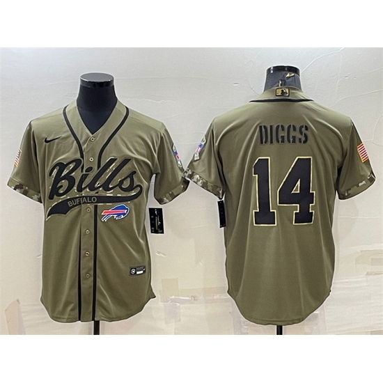 Men Buffalo Bills 14 Stefon Diggs 2022 Olive Salute To Service Cool Base Stitched Baseball Jersey Men Buffalo Bills 14 Stefon Diggs 2022 Olive Salute To Service Cool Base Stitched Baseball Jersey