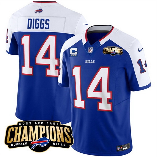 Men Buffalo Bills 14 Stefon Diggs Blue White 2023 F U S E AFC East Champions With 3 Star C Ptach Stitched Football Jersey Men Buffalo Bills 14 Stefon Diggs Blue White 2023 F U S E AFC East Champions With 3 Star C Ptach Stitched Football Jersey