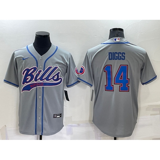 Men Buffalo Bills 14 Stefon Diggs Gray Cool Base Stitched Baseball Jersey Men Buffalo Bills 14 Stefon Diggs Gray Cool Base Stitched Baseball Jersey