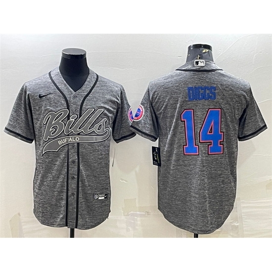Men Buffalo Bills 14 Stefon Diggs Grey With Patch Cool Base Stitched Baseball Jersey Men Buffalo Bills 14 Stefon Diggs Grey With Patch Cool Base Stitched Baseball Jersey